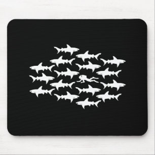 Scuba Diver Swimming with a School of Sharks Mouse Mat