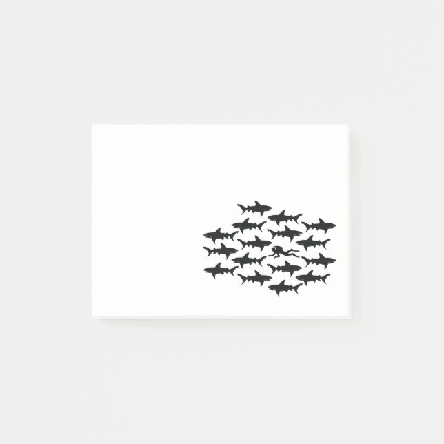 Scuba Diver Swimming with a School of Sharks Post-it Notes (Front)