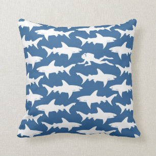Scuba Diver Swimming with School of Sharks Cushion