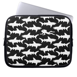 Scuba Diver Swimming with School of Sharks Laptop Sleeve