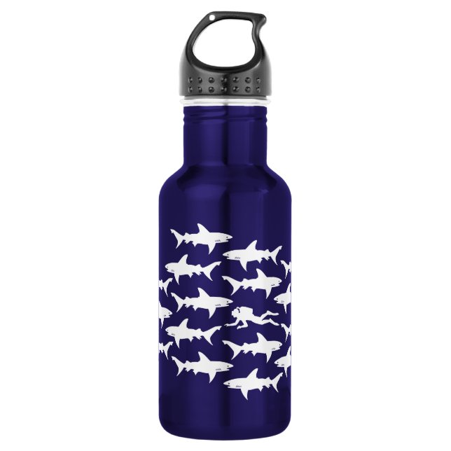 Scuba Diver Swimming with Sharks Funny 532 Ml Water Bottle (Front)