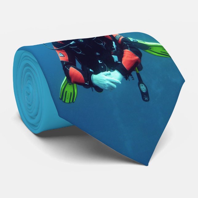 Scuba Diver Under Water Blue Necktie (Rolled)