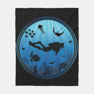 Scuba Diver Underwater Fleece Blanket
