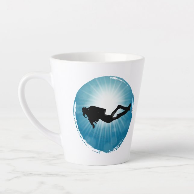 Scuba Diver Underwater Light Rays Latte Mug (Left)