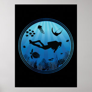 Scuba Diver Underwater Poster