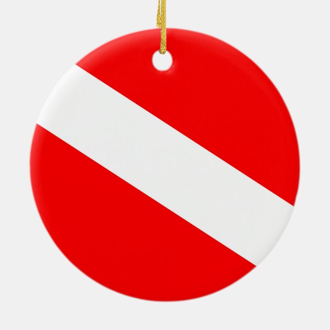 scuba divers flag red diagonal dive symbol ceramic tree decoration (Back)