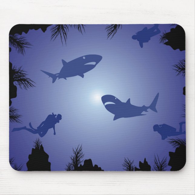 Scuba Divers & Sharks Pattern Mouse Mat (Front)
