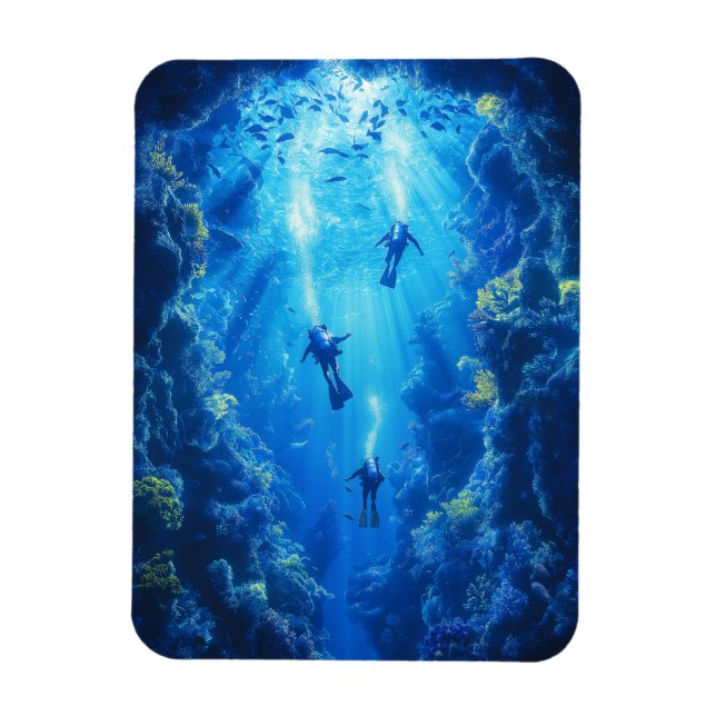 Scuba Divers, Underwater Scene Magnet (Vertical)
