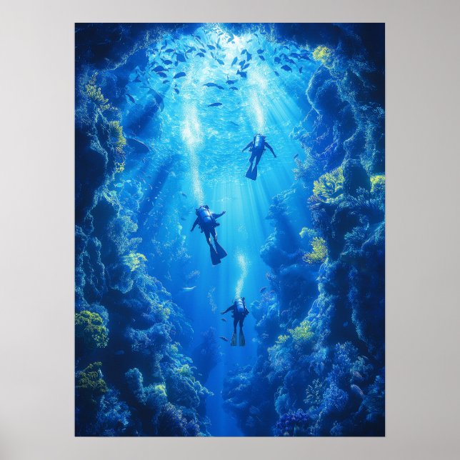 Scuba Divers, Underwater Scene Poster (Front)