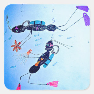 Scuba Diving Ants Square Sticker