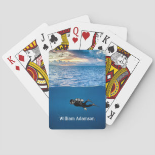 Scuba Diving at Sunset personalise Playing Cards