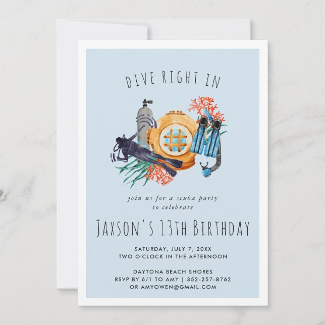 Scuba Diving Birthday Party Invitation (Front)