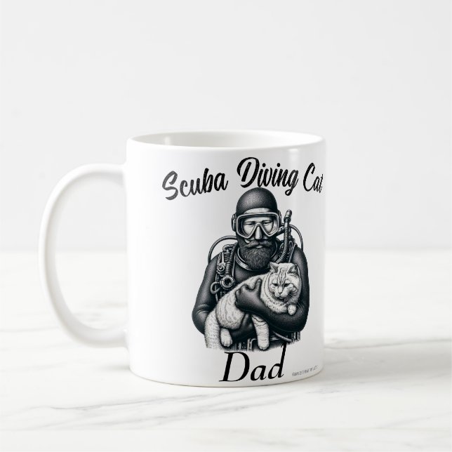  Scuba Diving Cat Dad Personalize Coffee Mug (Left)