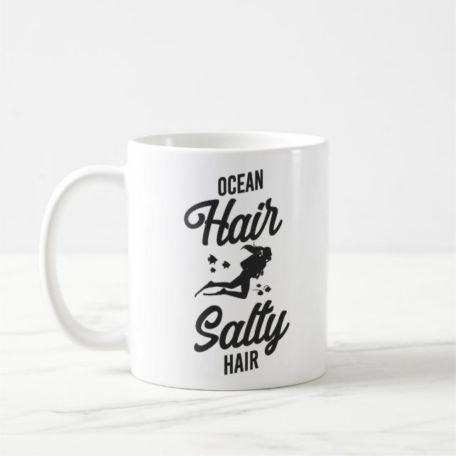 Scuba Diving Diver Girl Ocean Air Salty Hair Coffee Mug (Left)