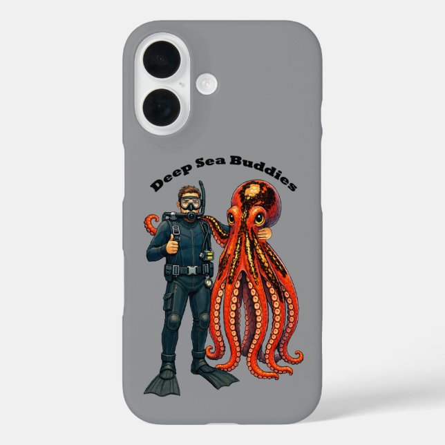 SCUBA Diving Diver Posing with a Giant Octopus URM Case-Mate iPhone Case (Back)