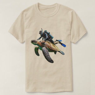 SCUBA Diving Diver Swimming with a Big Turtle URM T-Shirt