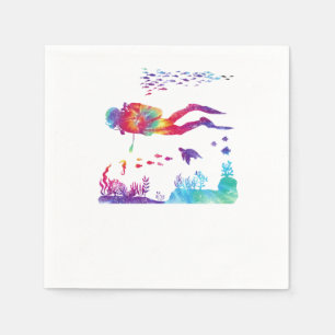 Scuba Diving Diver Tie Dye Napkin