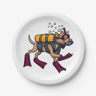 Scuba Diving Dog Paper Plates