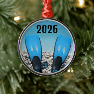 Scuba Diving Fins on the Beach Ornament