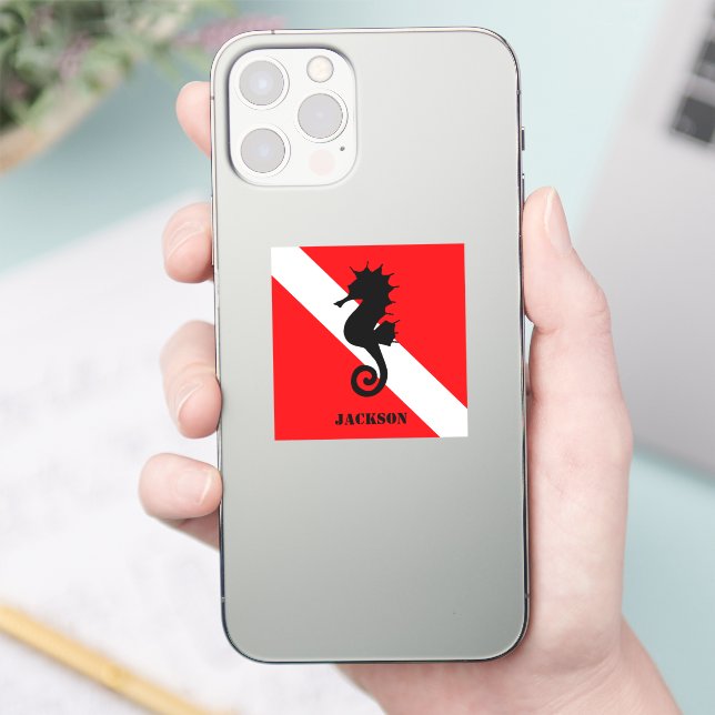 Scuba Diving Flag and Seahorse Custom Sticker (Phone)