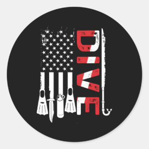 Scuba Diving Gear American Scuba Diver Down Flag Classic Round Sticker