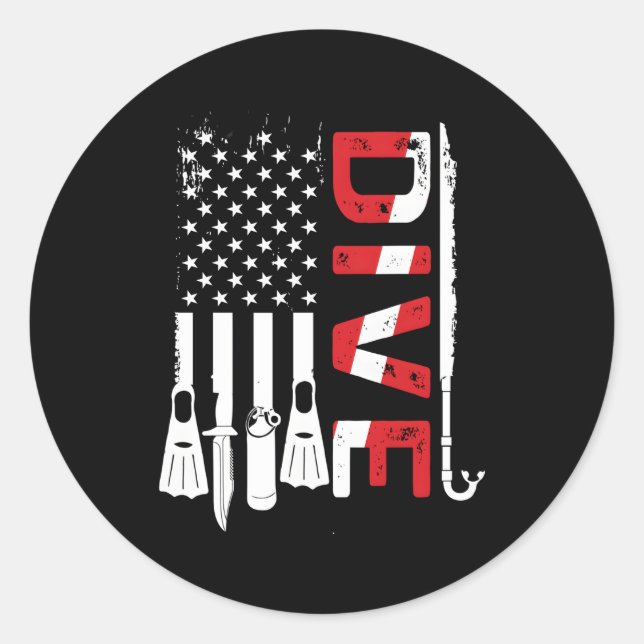 Scuba Diving Gear American Scuba Diver Down Flag Classic Round Sticker (Front)