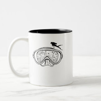 Scuba diving googles marine life design in black Two-Tone coffee mug
