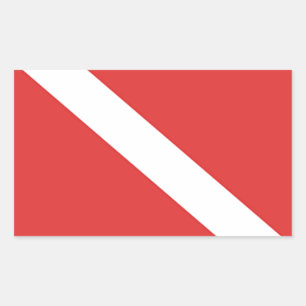Scuba Diving Logo- Diver's Red White Flag Rectangular Sticker