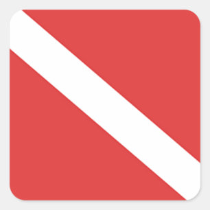 Scuba Diving Logo- Diver's Red White Flag Square Sticker