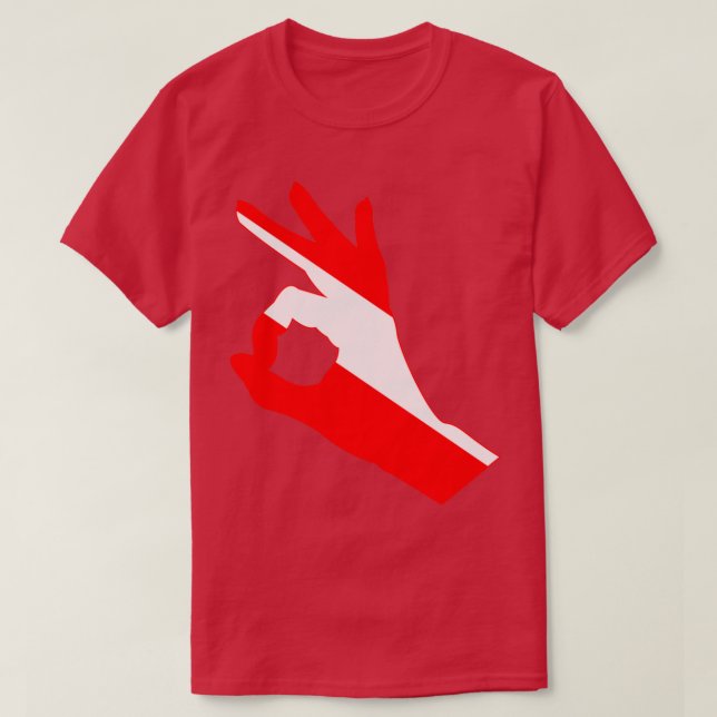 Scuba Diving OK sign in Divers Down Flag colours T-Shirt (Design Front)