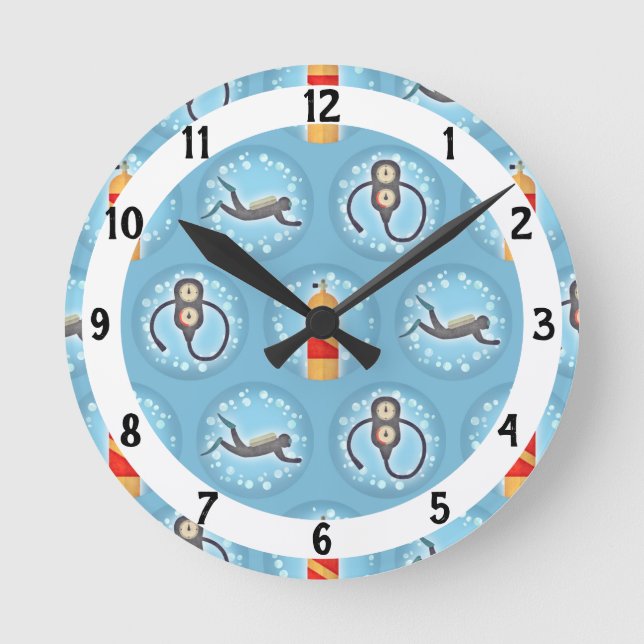 Scuba Diving Pattern - Cute Scuba Theme Round Clock (Front)