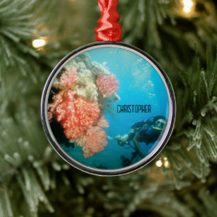 Scuba Diving Personalised Metal Tree Decoration