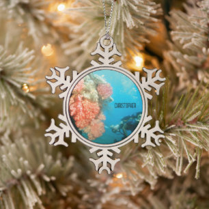 Scuba Diving Personalised Snowflake Pewter Christmas Ornament