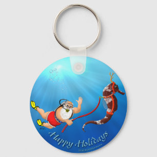 Scuba Diving Santa & Seahorse Keychain