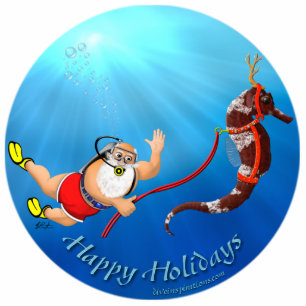 Scuba Diving Santa & Seahorse Ornament Photo Sculpture Decoration