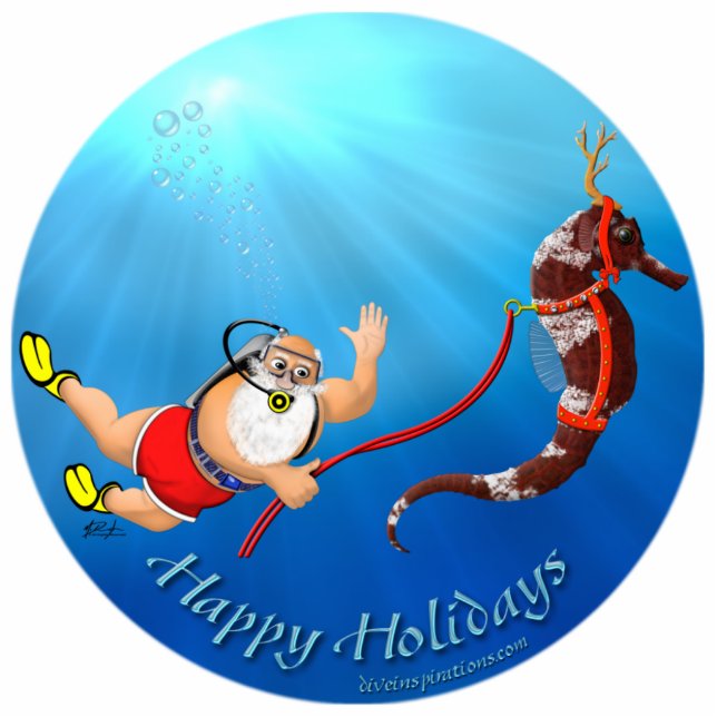 Scuba Diving Santa & Seahorse Ornament Photo Sculpture Decoration (Front)