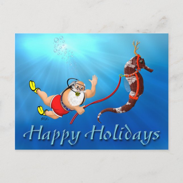 Scuba Diving Santa & Seahorse Postcard (Front)