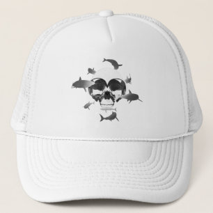 Scuba Diving Skull and Sharks Graphic Design Trucker Hat