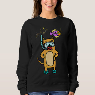Scuba Diving Snorkelling Cat Colourful Fish Fuzzy  Sweatshirt
