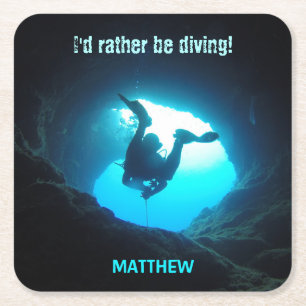 Scuba Diving Square Paper Coaster