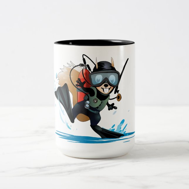 scuba diving squirrel two tone mug (Center)