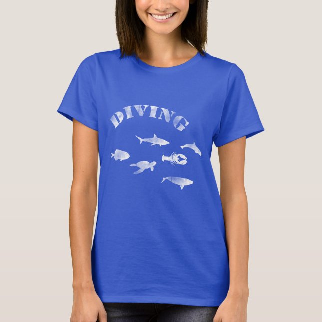 Scuba Diving, Swimming Fishes. Sea Life, Fish T-Shirt (Front)