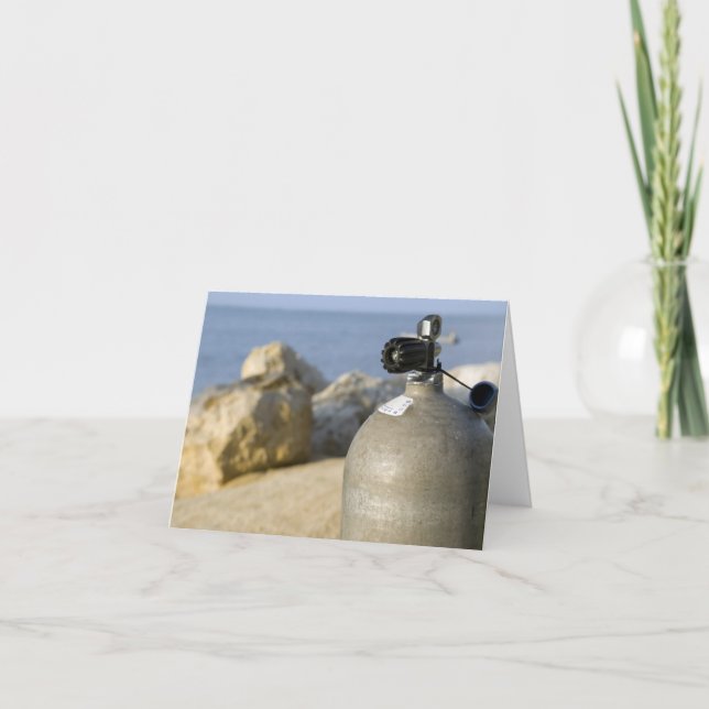 Scuba Diving Tank on Beach Card (Front)