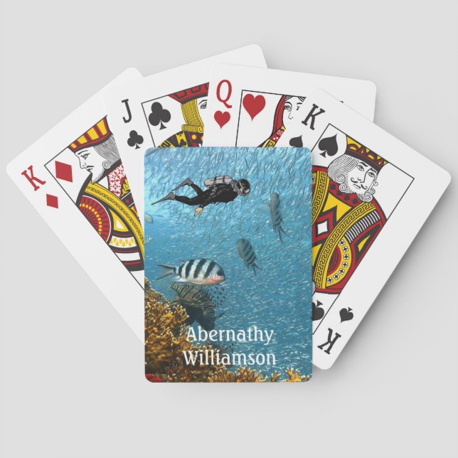 Scuba Diving underwater scene Diver personalise Playing Cards (Back)