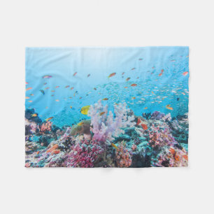 Scuba Diving With Colourful Reef And Coral Fleece Blanket