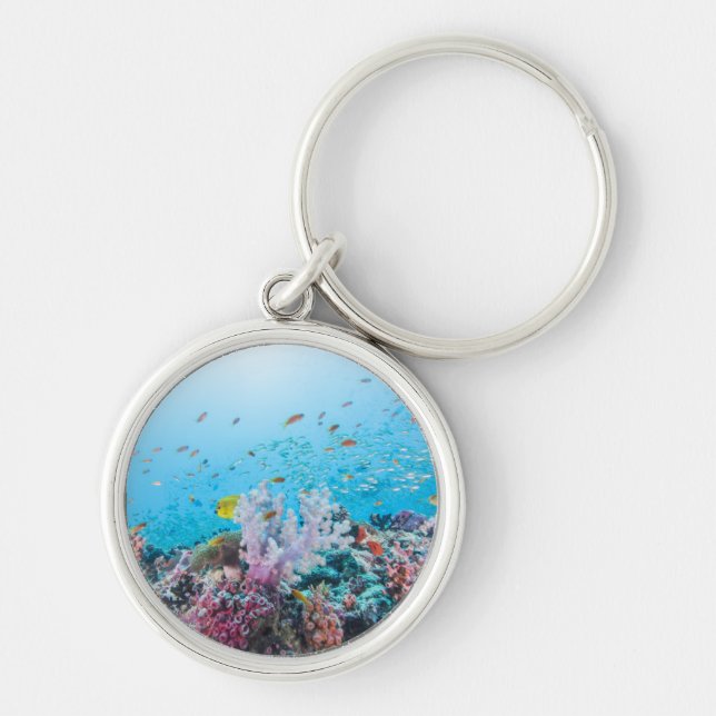 Scuba Diving With Colourful Reef And Coral Key Ring (Front)