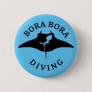 Scuba Diving With Manta Rays At Bora Bora 6 Cm Round Badge