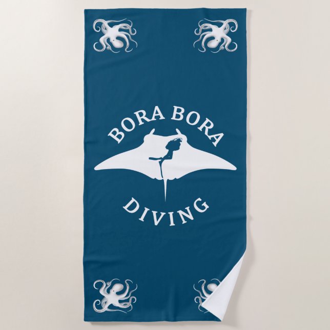 Scuba Diving With Manta Rays At Bora Bora Beach Towel (Front)