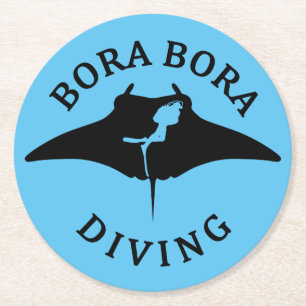 Scuba Diving With Manta Rays At Bora Bora Round Paper Coaster