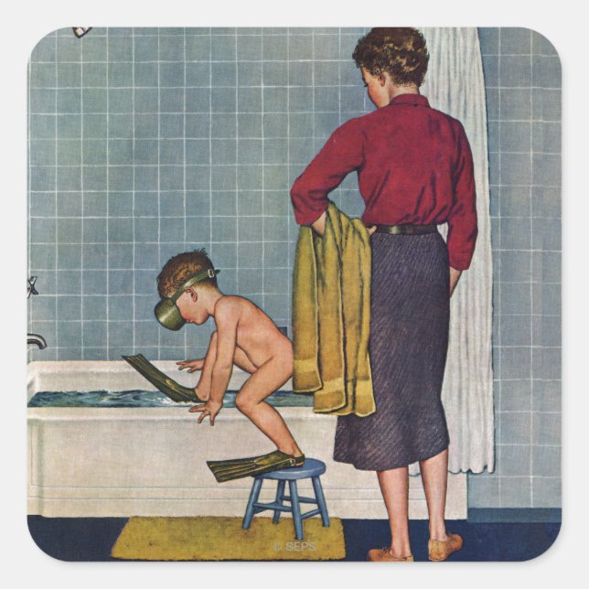 Scuba in the Tub Square Sticker (Front)